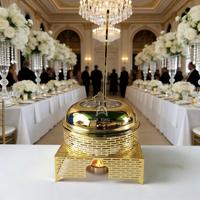Plat à chafing doré 5,5 L en acier inoxydable avec couvercle suspendu pour buffet, réchaud alimentaire pour mariages, banquets, restaurants et fournitures hôtelières