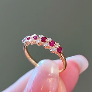 Bague de fiançailles et de mariage Xinfly Bride, vintage, antique, en or massif 18 carats, avec pierre précieuse, rubis rouge sang de pigeon et diamant pour femme - Product Image 2