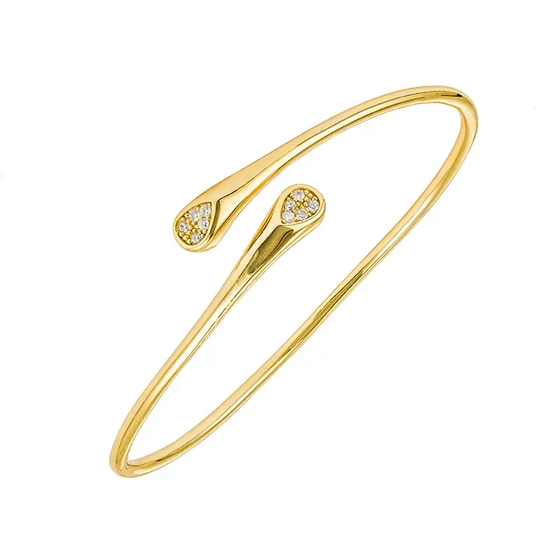 Gemnel high quality 925 sterling silver jewelry gold plated diamond women cuff adjustable bangle