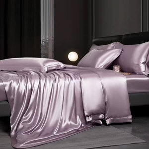 Parure de lit en soie de mûrier unie pour la maison - Product Image 1