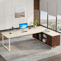 Bureau d'ordinateur exécutif en L contemporain de 70,8 pouces avec armoire de rangement et étagères en bois et métal pour bureau à domicile