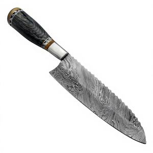 มีดเชฟเหล็กดามัสกัสขนาด 13 นิ้ว ทำมือโดยอาห์หมัด พร้อมปลอกหนัง ด้ามจับสวยงาม คุณภาพระดับอุตสาหกรรม รับผลิตตามแบบ OEM - Product Image 1
