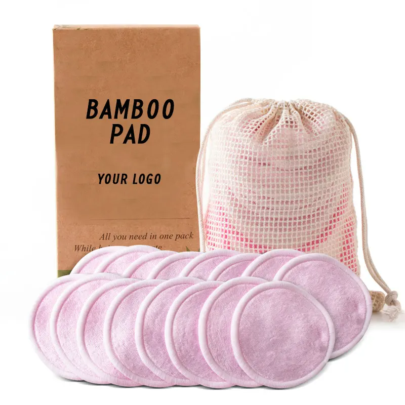 Eco-friendly Natural 100% Organic Reusable Facial Face Cleansing Cotton Rounds Bamboo Make up Remover Pads Washable for Women