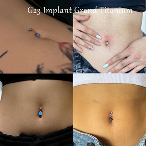 Anneau de nombril en titane G23 avec barre incurvée et incrustation de CZ ou d'opale en forme de goutte d'eau |   Bijoux de piercing au nombril hypoallergéniques pour femmes et hommes - Product Image 3