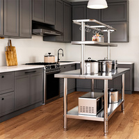 Buffet commercial en acier inoxydable Table de préparation des aliments avec étagère supérieure Double pont Restaurant banc de travail avec sous étagère usine