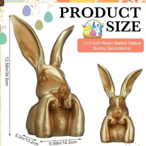 Figurine de lapin en résine dorée, sculpture animale vintage dorée, décoration d'entrée de salon, artisanat artistique pour la maison - Product Image 4