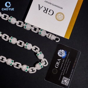 Wholesale Price 925 Silver <b>Iced</b> <b>Out</b> Moissanite Skull Link Necklace Hip Hop Fashion Jewelry for Party Gift Cuban Link - Product Image 3