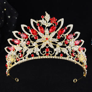 Diadème de mariage baroque élégant en or et rubis rouges, couronne scintillante en cristal rouge pour Quinceañera et bal de promo - Product Image 3