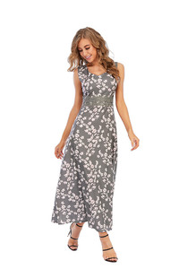 Femmes <span class=keywords><strong>Style</strong></span> bohème robes longues élégantes robes mi-longues avec dentelle sans manches imprimé fleuri décontracté en mousseline de soie Maxi en gros - Product Image 6