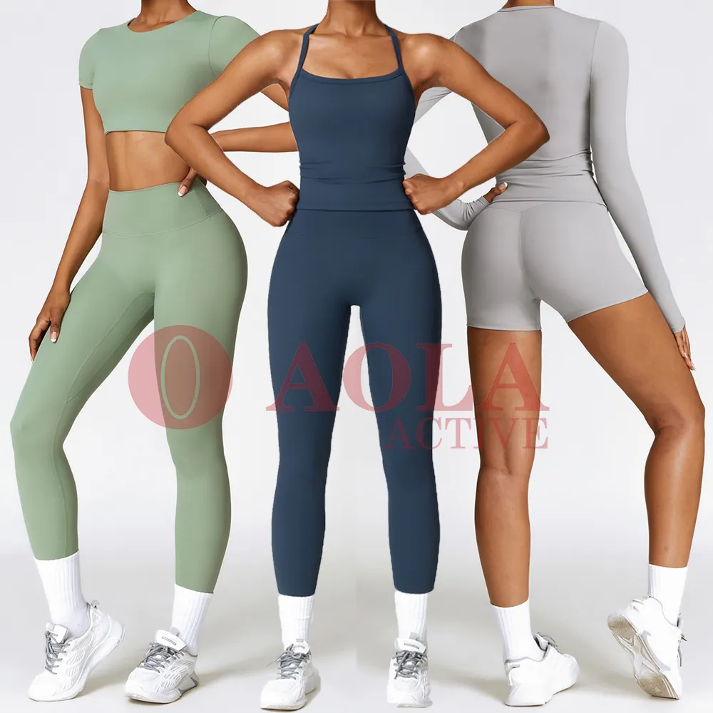 AOLA nuovi arrivi abbigliamento sportivo senza cuciture da donna Set Yoga con Logo personalizzato e Set Fitness da palestra senza cuciture taglie forti