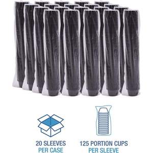 Vasos pequeños para soufflé/portions Boardwalk de 1.5 oz, de polipropileno negro con tapa, para refrigerios, bebidas, leche, ensalada, 2,500 unidades/caja - Product Image 3