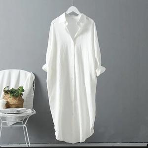 Camicetta Bianca Traspirante in Cotone-Lino con Protezione Solare da Donna, Nuovo Arrivo Primavera/Estate 2026, Top Casual Ampio Versatile, <span class=keywords><strong>Vestito</strong></span> Midi - Product Image 1