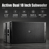 Caisson de basses actif double 18 pouces 3200W Classe D avec DSP intégré pour système de sonorisation de scène et d'enceintes en ligne