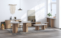Nordischer Schlichter Walnuss-Esstisch mit Drehplatte Holzrahmen Schiefer-Marmor-Tischplatte für Esszimmer Hotel