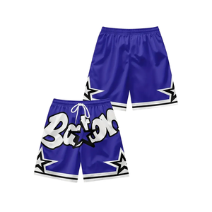 Pantalones Cortos de Playa de Lona Tejida con Cordón y Estampado de Letras y Estrellas, Estilo Casual, Moderno y Holgado para Deportes al Aire Libre, 100% Poliéster - Product Image 1