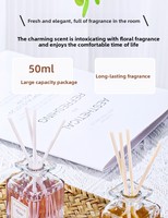 Diffuseur de parfum à bâtonnets d'huiles essentielles artisanales durables 50 ml, en verre carré, sans alcool, longue durée (2 mois)