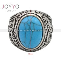 Bague en pierre pour homme, acier inoxydable, pierre ovale, bague en pierre bleue, anneaux en jade turquoise