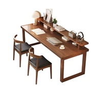 Bureau d'ordinateur double en bois massif moderne et simple avec étagère, pour usage commercial ou bureau à domicile, poste de travail mural, montage facile, garantie 1 an