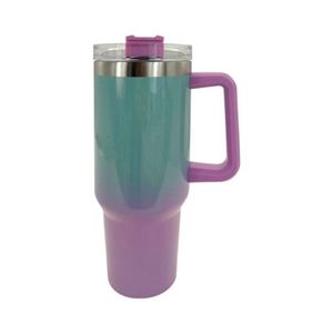 Vaso Térmico de Viaje de 40 oz, Reutilizable, de Doble Pared, de Acero Inoxidable, Aislado, Taza de Café de 40 oz, Taza para Auto con Asa y Tapa con Pajita - Product Image 1