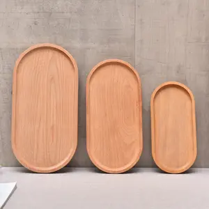 卸売カスタマイズ長方形楕円形クルミ木ブナ木製素朴な装飾食品サービングトレイディナープレート