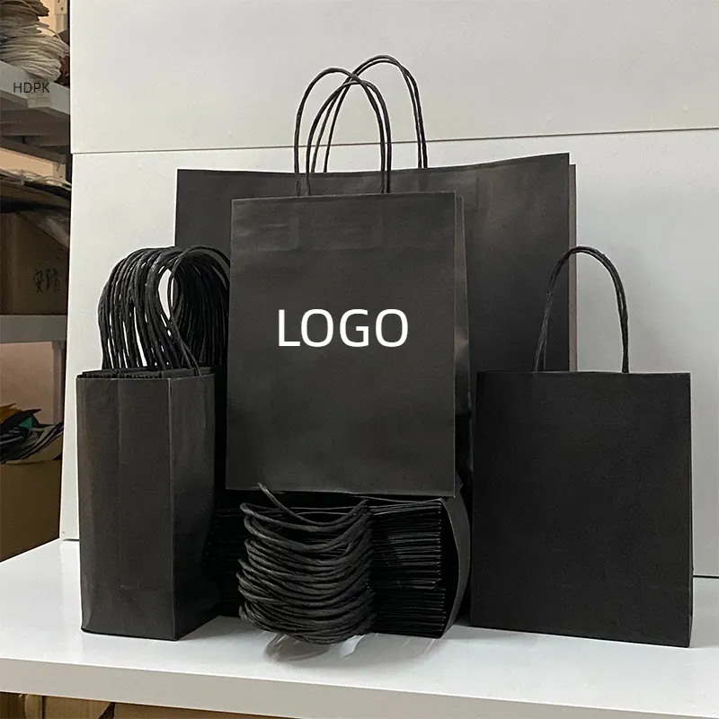 थोक बड़े काले खुद के लोगो के साथ पैकेजिंग बैग उपहार टॉयलेट पेपर बैग sacola डे papel hdpk