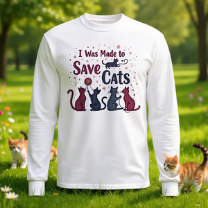 Camiseta de manga larga I Was Made To Save Cats, para amantes de los gatos, defensores de la rescate de mascotas - Product Image 3