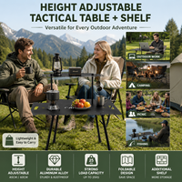 Table de camping tactique monocouche en acier au carbone, carrée, réglable en hauteur, pliable, légère, portable, pour randonnée et pique-nique en extérieur