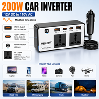 Inversor de Corriente para Auto con Empaque Personalizado, Cargador Rápido para Portátil, Inversor de 200W con Enchufe Universal de 12V a 220V