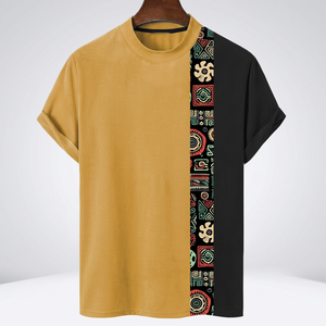 Camiseta de Manga Corta para Hombre con Estampado Geométrico, Ribete en Contraste, Cuello Redondo, Corte Regular Informal, Tejido de Punto 100% Algodón - Product Image 3