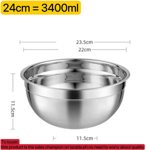 Cuenco grande de acero inoxidable grueso de varios tamaños de grado alimenticio asequible #304, ensaladera profunda de 24cm, lavabo de almacenamiento de alimentos | BINLU - Product Image 2