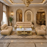 Ensemble de canapés arabes royaux 1+2+3, canapé en cuir pleine fleur sculpté à la main en bois massif doré, style classique européen, pour villa
