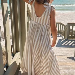 Robe de plage de style nouveau, robe à rayures hawaïennes, OEM personnalisé, mélange de lin et de coton, robe pour enfants à la cheville - Product Image 4