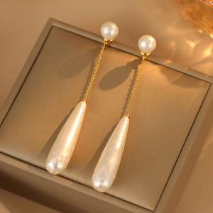 French Elegant 18K Gold Electroplated <b>Silver</b> Needle Cotton <b>Pearl</b> Water Droplet Pendant <b>Earrings</b> Trendy Commuting Simple Gifts - Product Image 6