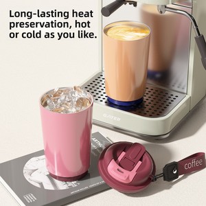 Nuevo Vaso Térmico de Acero Inoxidable 316 <span class=keywords><strong>para</strong></span> Café, Portátil <span class=keywords><strong>para</strong></span> Mujer, Uso en Exteriores y Coche, Aislamiento Térmico de 6-12 Horas, con Pajita y Cierre - Product Image 4