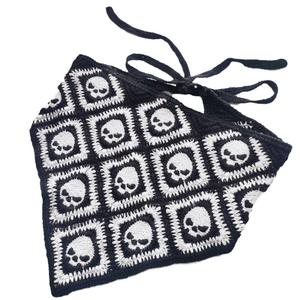 Pañuelo Triangular Q&Y para Halloween, Accesorios para el Cabello, Tejido con Patrón de Telaraña Negra, Calaveras y Boo, Pañuelo de Ganchillo para Festivales - Product Image 6