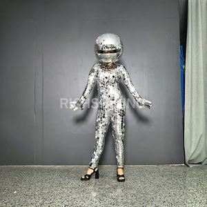 Richshining Unisexe Argent Miroir Réfléchissant Costume avec Miroir Circulaire Casque <span class=keywords><strong>Disco</strong></span> Paillettes Costumes de Scène pour Bar Party Show - Product Image 4