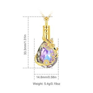 Keepsake Memorial Jewelry 925 Sterling Silver Violet Crystal <strong>Butterfly</strong> Design Cremation Urn Pendant <strong>Necklace</strong> for <strong>Ashes</strong> - Product Image 2