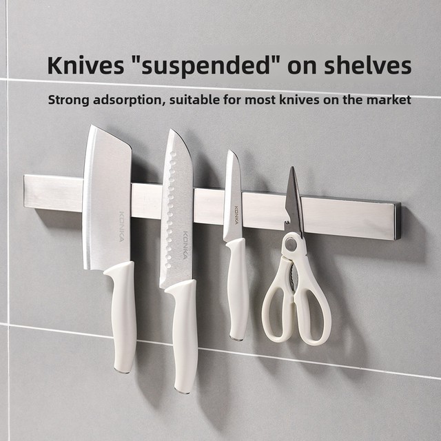 Magnetic Knife Holder 304 Stainless Steel Kitchen Knife Storage Rack Wall-Mounted No Drilling No Installation