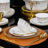 Service de table en céramique de style européen, 60 pièces, moderne et minimaliste, avec motif végétal, comprenant des bols et des assiettes