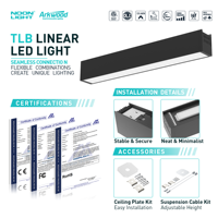 Suspension LED linéaire modulaire à glissière pour connexion CCT et puissance sélectionnables, 2FT 3FT 4FT, éclairage architectural pour bureau