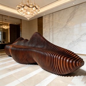 Y520 Sculptural Wooden Sliced Bench Durable Eco Friendly Restaurant Seating Modern Leisure Furniture Custom Wave Shape Chair - Product Image 3