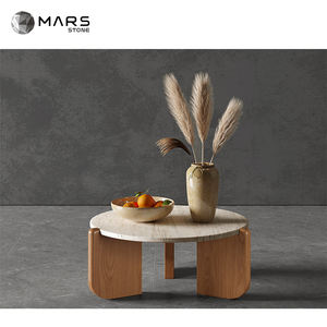 Mars Natural Modern Travertine Marble Slab for Living Room Stone Furniture Beige Travertine <strong>Cardin</strong> Round Coffee Tables - Product Image 5