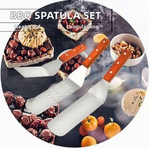 Hot Sale Stainless Steel Hamburger Spatula Metal Meat Slotted Turner With Wooden Handle for <b>BBQ</b> Steak - Product Image 3