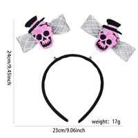 Serre-tête fantaisie personnalisé en résine plastique, motif crâne à paillettes et nœud en dentelle, pour fête d'Halloween transfrontalière, accessoire de tête tendance