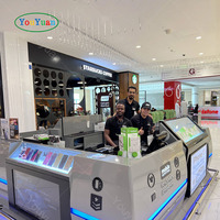 Kiosque tout-en-un pour la réparation des téléphones portables Rangement intégré Éclairage LED lumineux Vitrine en verre Fabriqué en métal MDF durable Centre commercial
