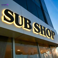 Enseigne lumineuse LED 3D en acier inoxydable noir étanche avec halo rétroéclairé pour extérieur, logo de façade pour restaurant rapide, conception personnalisée gratuite
