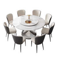 Runder Esstisch aus Steinplatte mit Edelstahlbeinen, 8-Sitzer, drehbar, luxuriöses, modernes, minimalistisches Design, Wohnmöbel