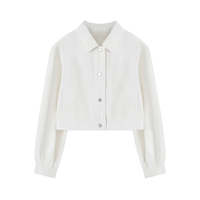 Veste en jean courte 420G pour femme, coupe ajustée, col classique, pour le streetwear quotidien