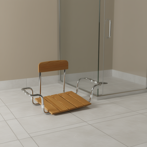 Larch <b>Bath</b> <b>Seat</b> With Chrome Frame Backrest 36 Cm Length 40 Cm Width Bathroom Safety Equipment - Product Image 3