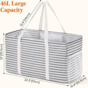 Extra Large Cast Iron <b>Foldable</b> Reusable Tote <b>Bag</b> Metal Wire Frame Handles 46L Capacity Gray Classic 1 Pack for Storage <b>Beach</b> - Product Image 2